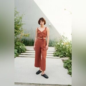Linenfox 100% Linen Ocean Trouser Pant in Terracotta